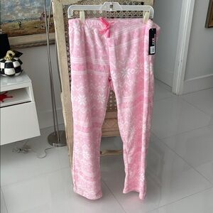 Weekending Pink & White Snowflakes Winter Print Plush Loungewear/PJ Pants